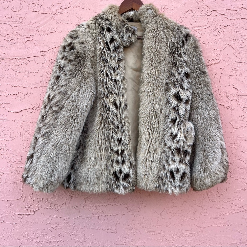 Vintage Monterey Faux Fur Jacket Animal Print Full Zip Pockets Size 10